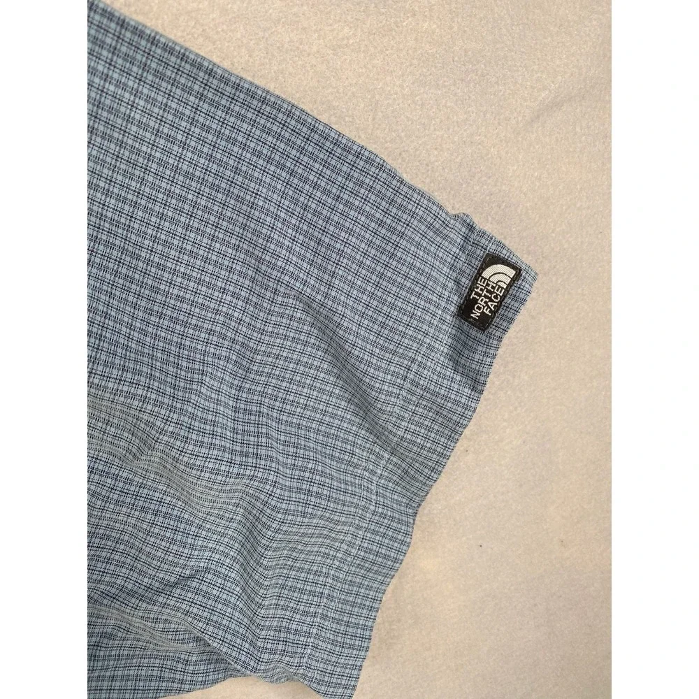 The North Face Mens Blue Grid Short Sleeve Vented Hiking Button Up Shirt Large
